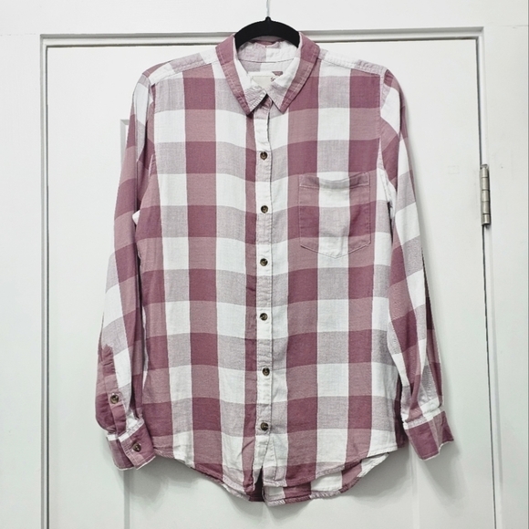 SO Kohls Mauve Buffalo Plaid Button Favorite Shirt Size Large - Picture 2 of 6